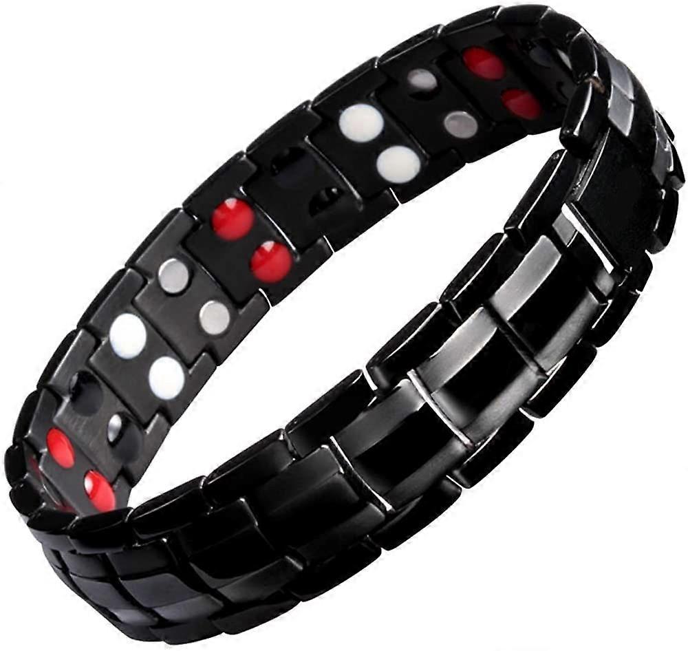 Magnetic bracelet stainless steel two rows 4 elements black