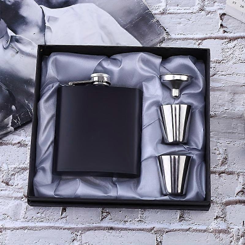 1 Set, Matte Black 6Oz Stainless Steel Hip Flask Gift Set, Portable Liquor Flask With 2 Cups & Funnel, Ideal Gift For Men, Dad, Boyfriend, Outdoor Use