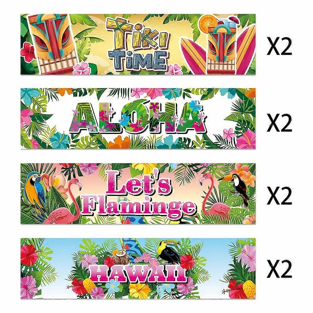 Hawaiian Luau Summer Party Decorations - 8 Pack PVC Water Bottle Labels with Tropical Tiki, Aloha, Flamingo & Hawaii Themes - Waterproof Sticker Wraps