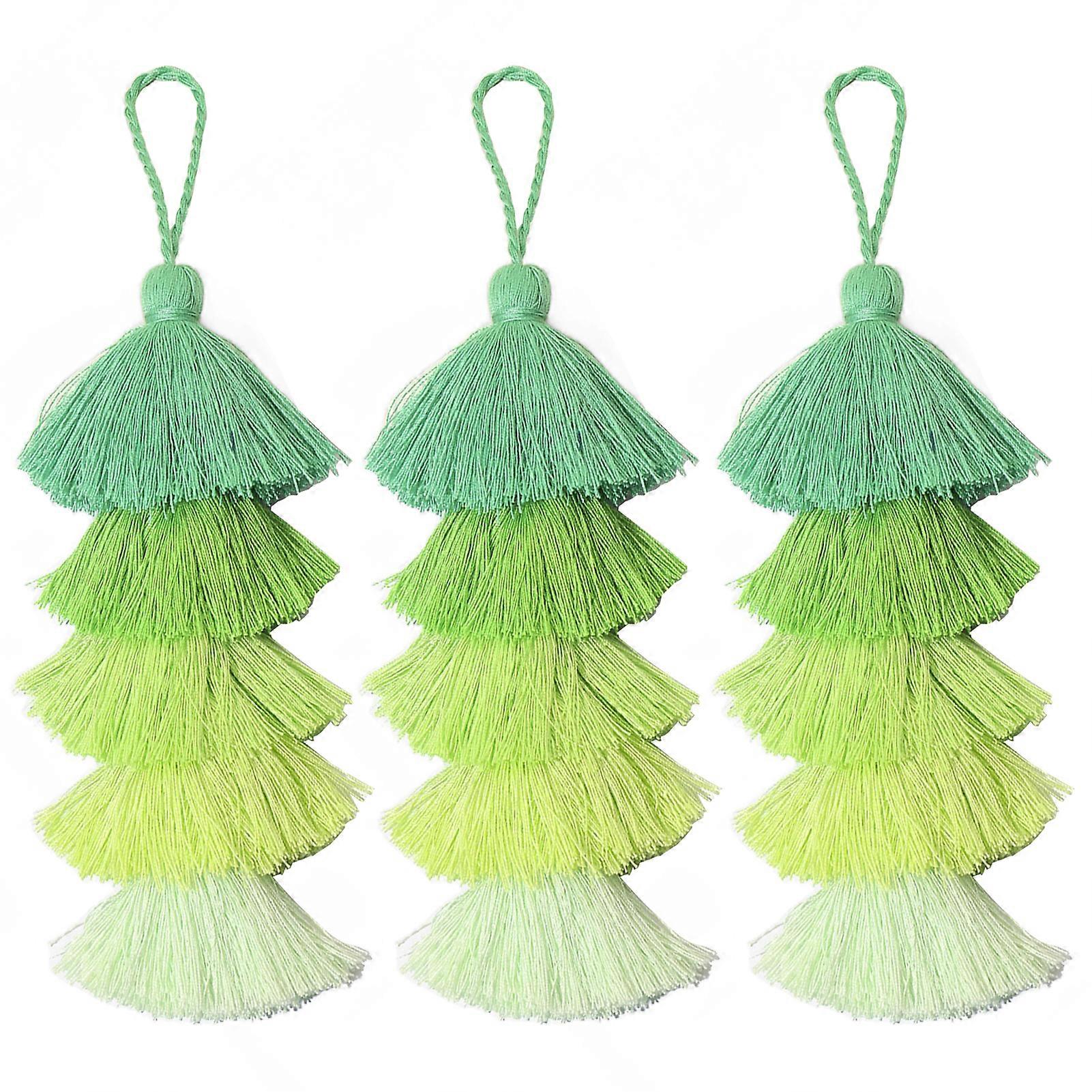 3 Pcs Tassel Pendant Handmade Craft Tassels with Lanyard 5 Tier Gradient Colorful Tassel Charms for Bag Costumes Keychain