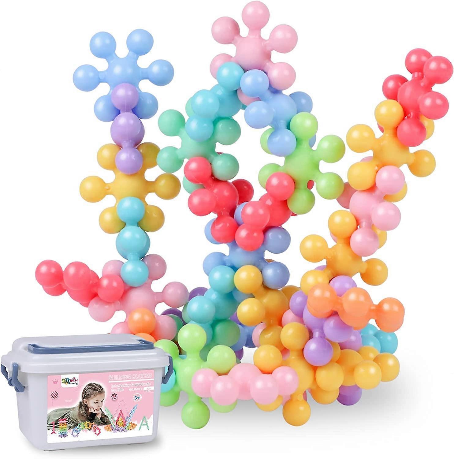 XIANRENG 600Pcs Building Blocks Kids Educational Toys, STEM Toy Building Set, Macaron Color Interlocking Solid Plastic Blocks Autism Toy with Storage