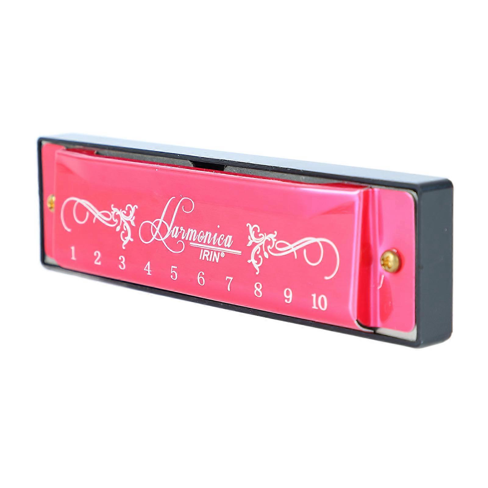 Harmonica 10 Hole 20 Tune C Key Professional Standard Mouth Organ with Case for Kid Beginner Rose Red