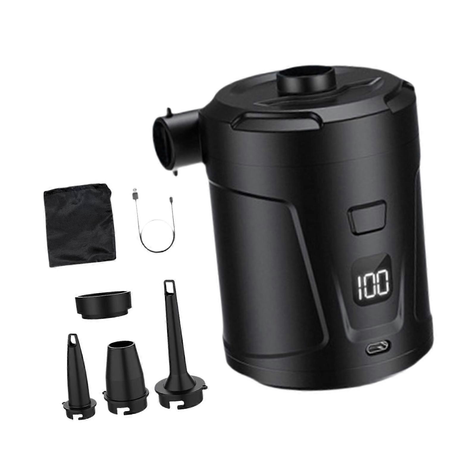 Electric Air Pump for Inflatables Versatile with 4 Nozzles for Swimming Ring Black