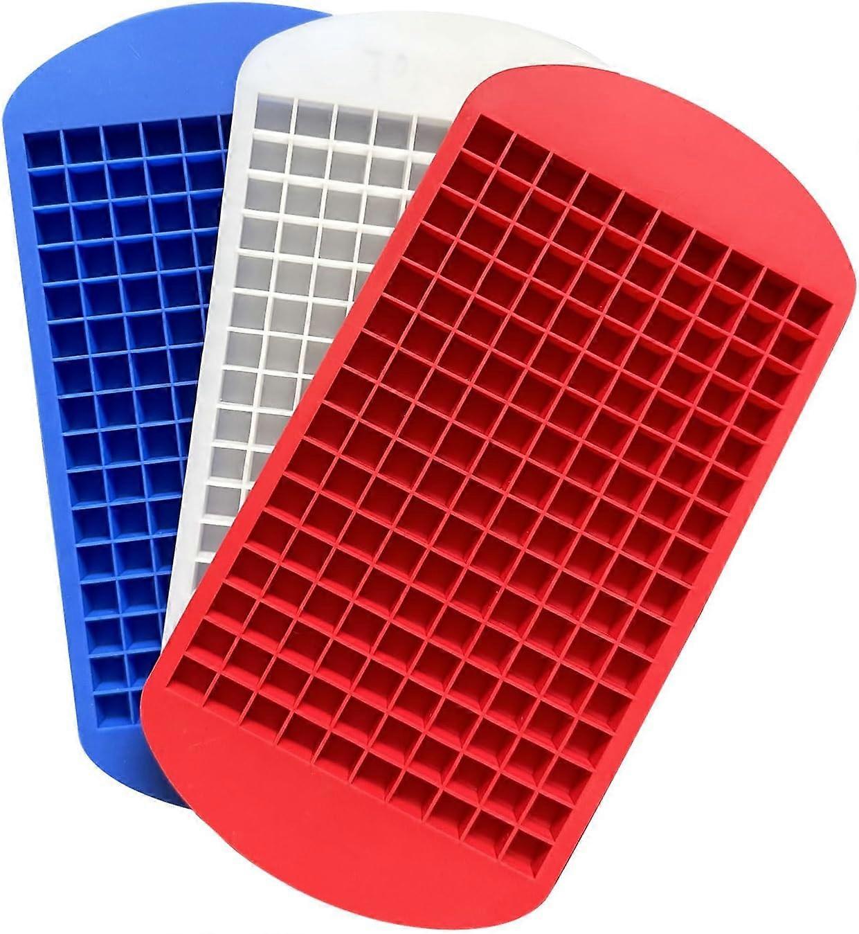 3Pcs Mini ice Cube Trays 160 Grids Ice Cube Mold Square Shape Silicone ice Cubes Kitchen Mini Bar Pudding Mould Small Ice Cube Making Tool(Blue/Red/Wh