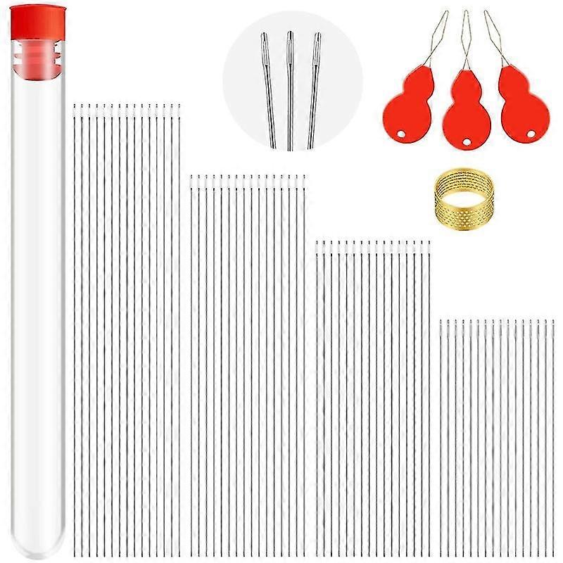 65 Pieces Beading Needles Set 4 Sizes Long Straight Beading Embroidery Needles With Storage Tube Threader And Thimble