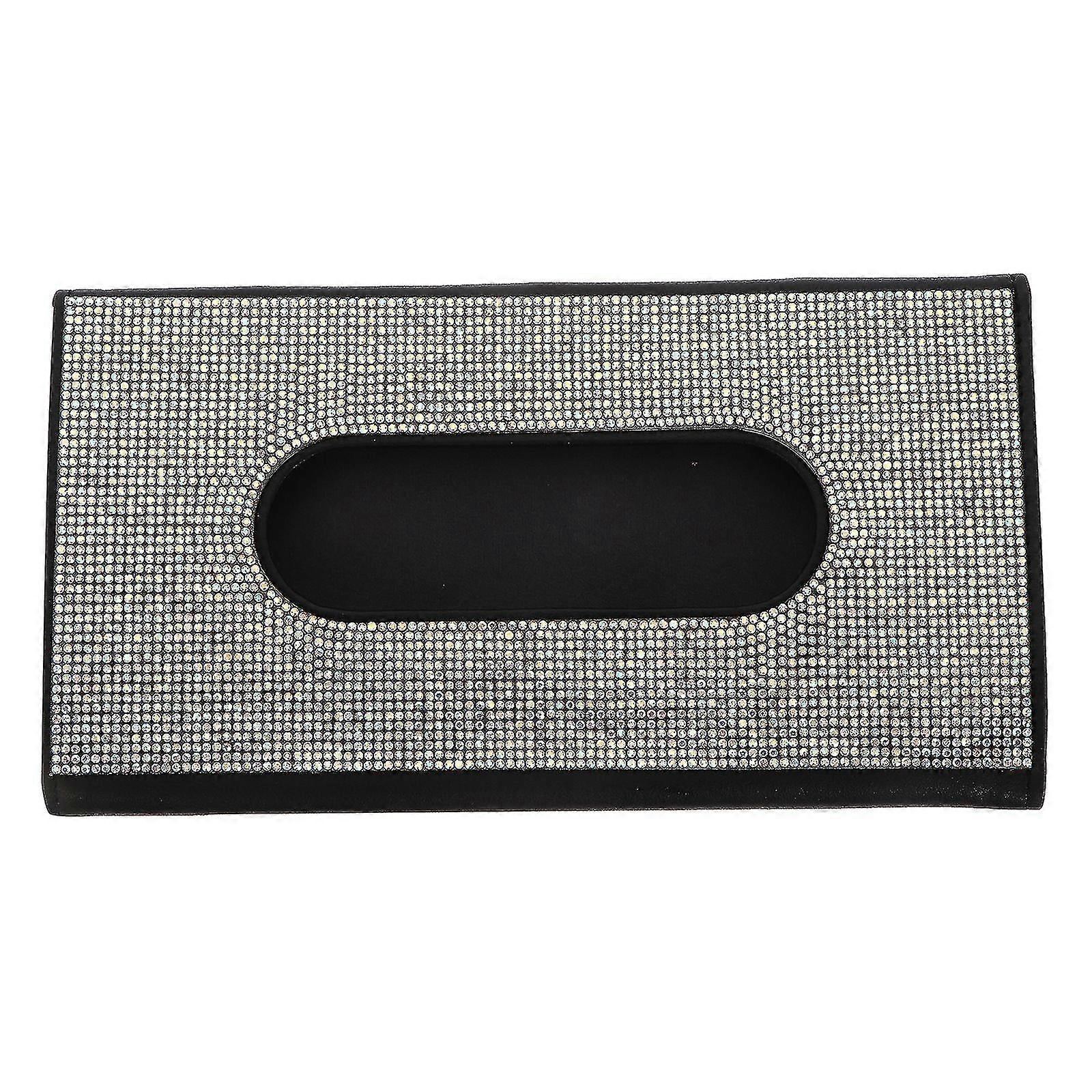 Car Sun Visor Tissue Box Pu Leather Rhinestone Tissue Paper Holder Accessory