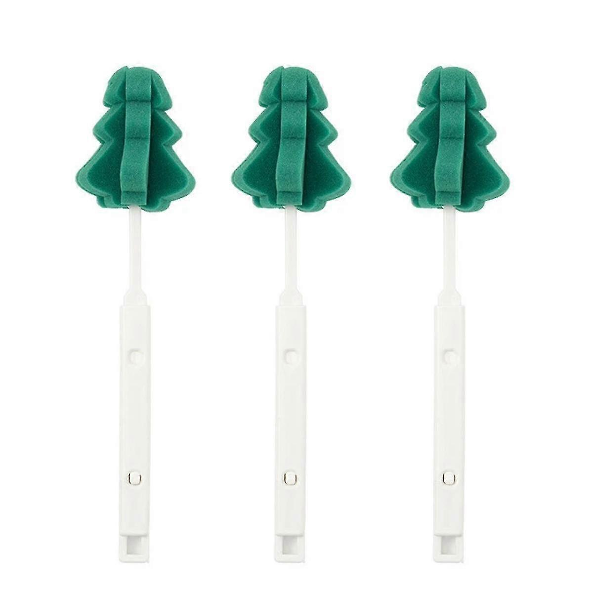 3pcs Christmas Tree Shape Retractable Cup Brush Sponge Long Handle Telescopic Wineglass Coffe Tea G