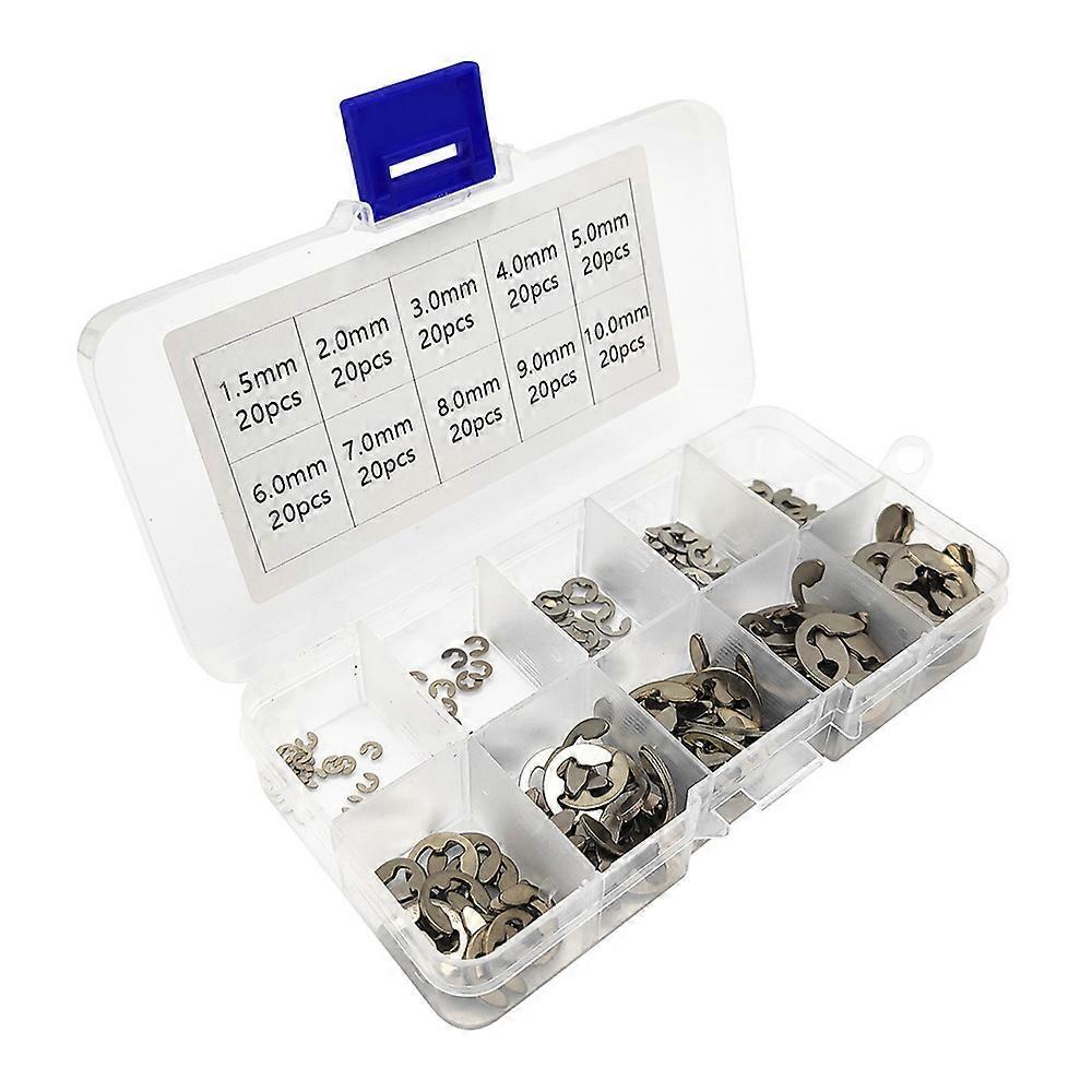 200PCS 304 Stainless Steel E Clip Assortment Kit External Retaining Ring Set