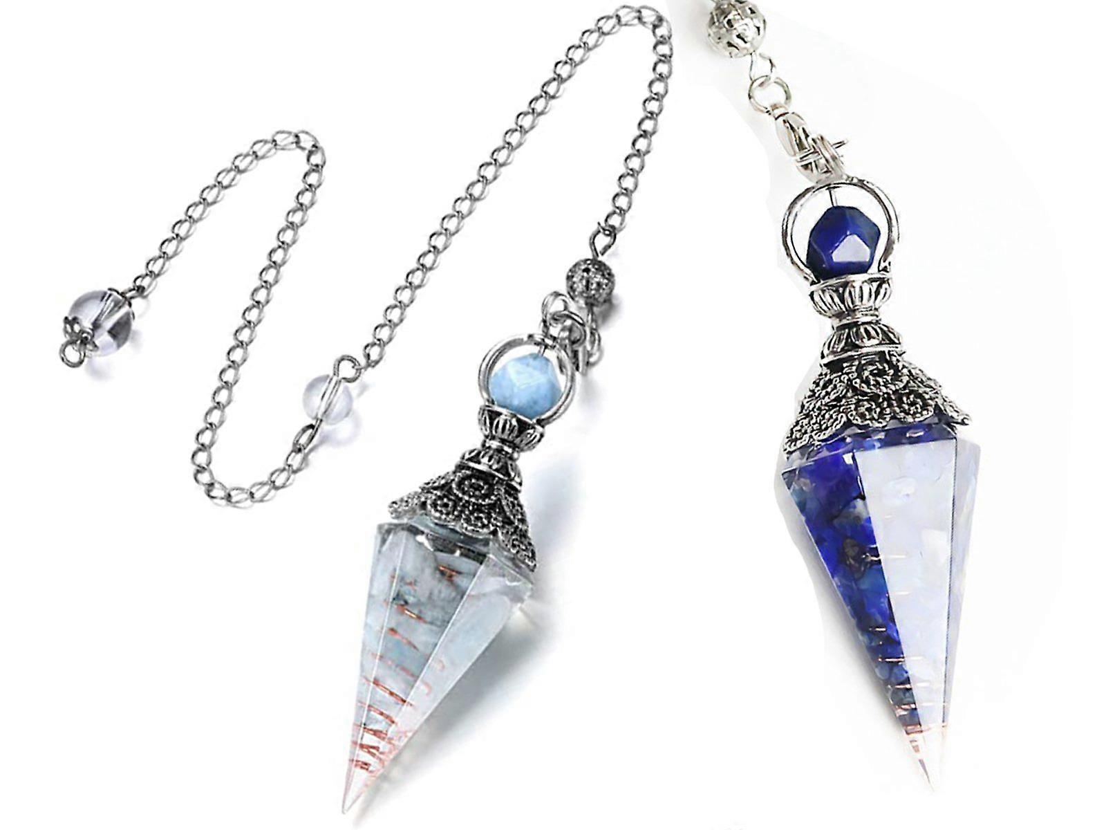 2PCS Resin Pendant Chakra Pendant Reiki Hexagonal Dowsing Pendulum Blue Light Blue