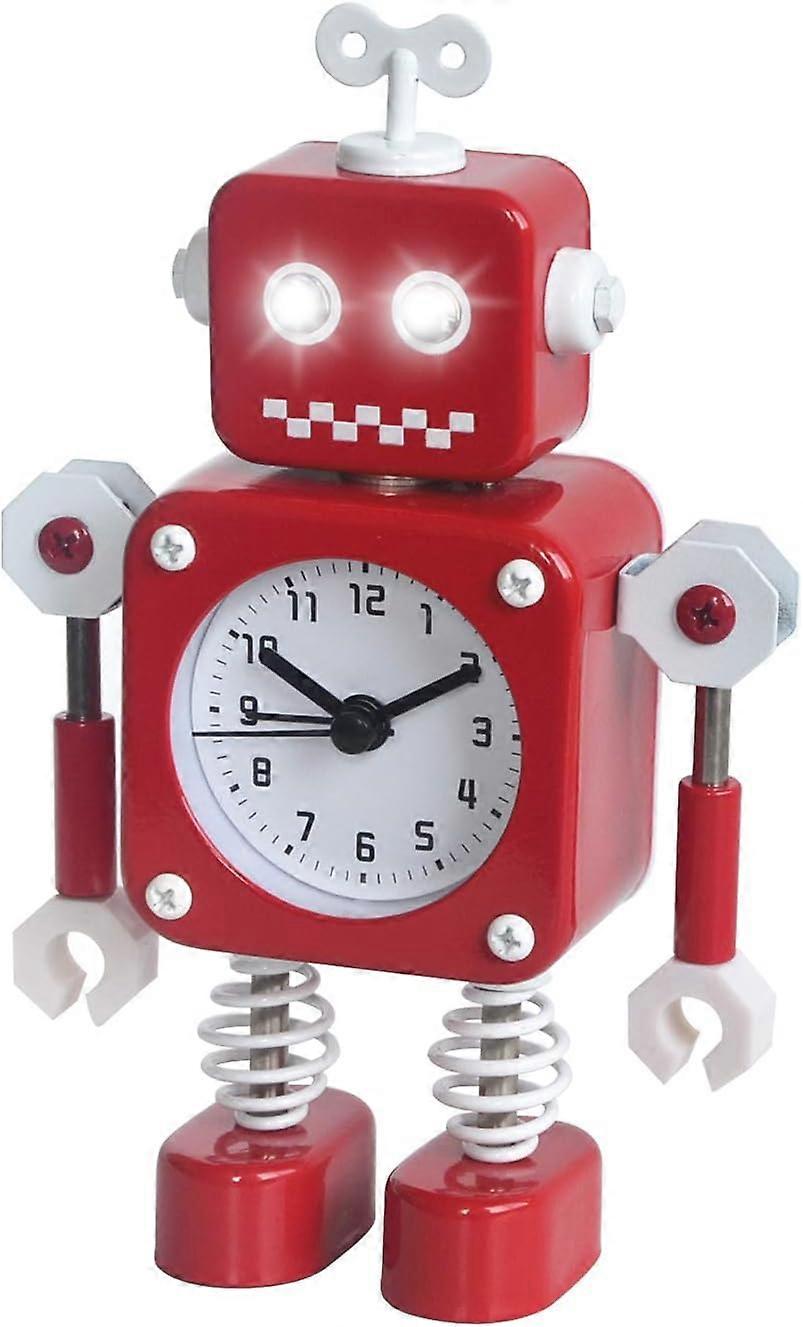 Robot Alarm Clock, Silent Stainless Metal Alarm Clock with Flashing Light Eyes and Rotating Arm, Gift for Kids (Red),2024 Ping