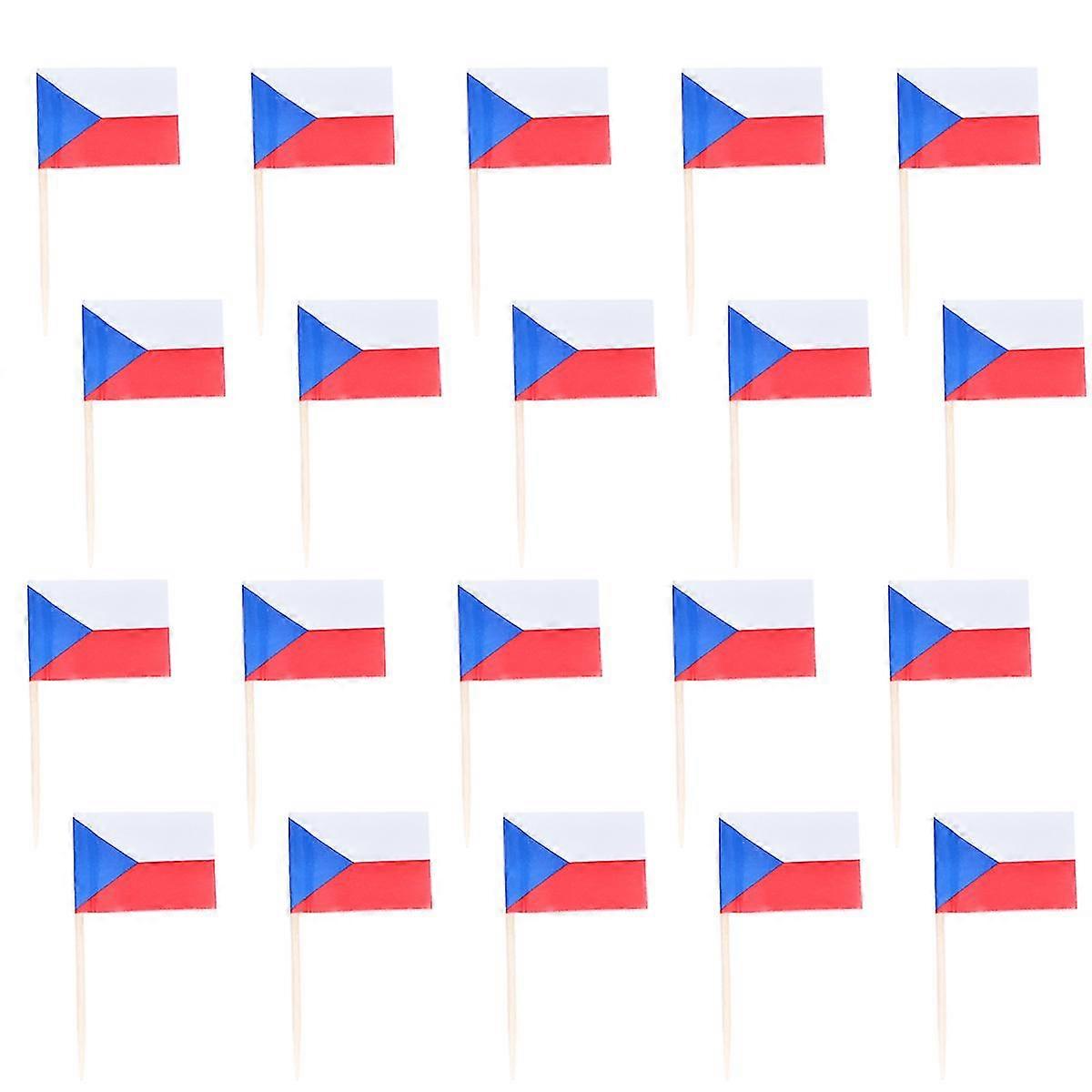 100 قطع خشبية العلم المسواك اليوم الوطني الديكور كب كيك القبعات الغذائية المسواك (جمهورية التشيك)