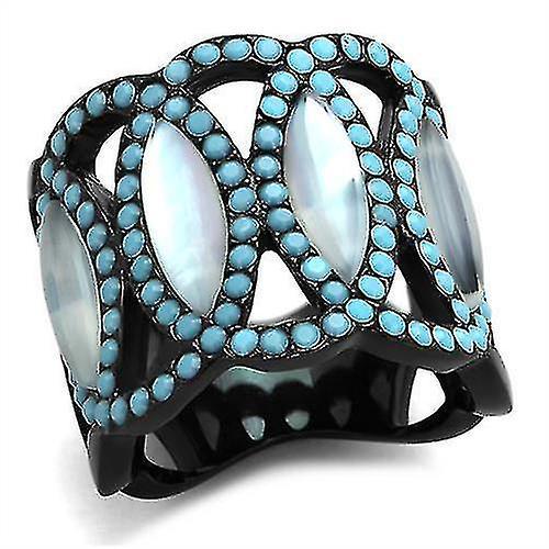 Tk1421 - Ip Black(ion Plating) Stainless Steel Ring With Precious Stone Conch In White(size:5)