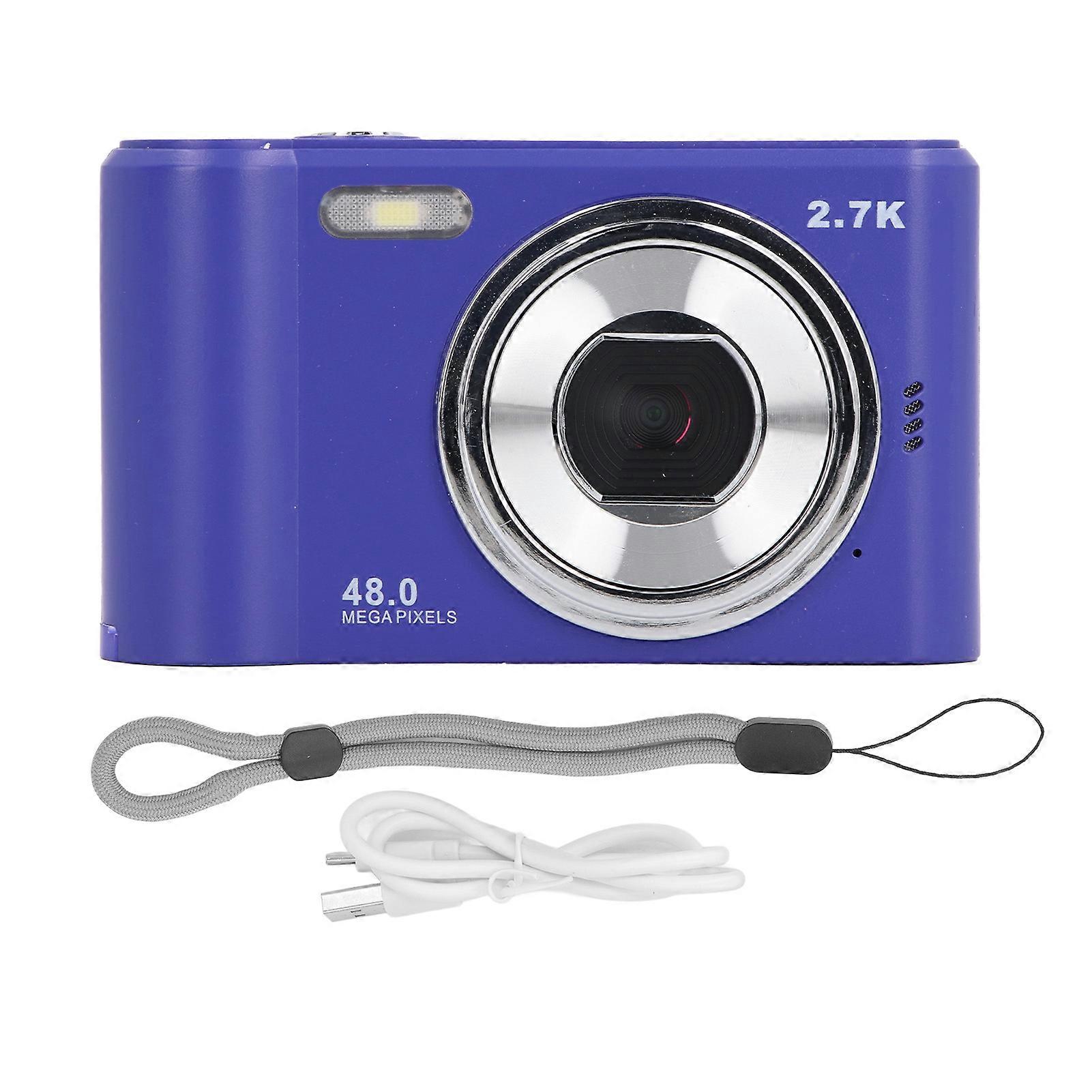 HD 1080P Digital Video Camera for Kids 2.4inch IPS Screen 44MP Auto Focus Rechargeable Vlogging Camera with Flash Blue