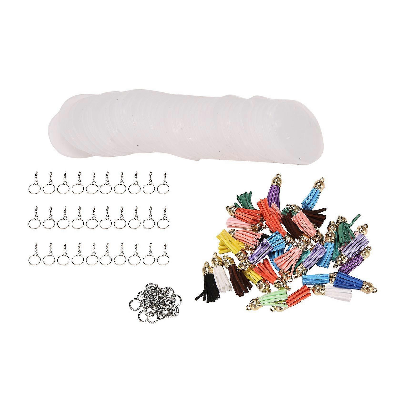 152pcs Of Acrylic Keychain Blanks Set,38pcs Vinyl Acrylic Blanks, 38pcs Tassels, 38pcs Of Key Ring