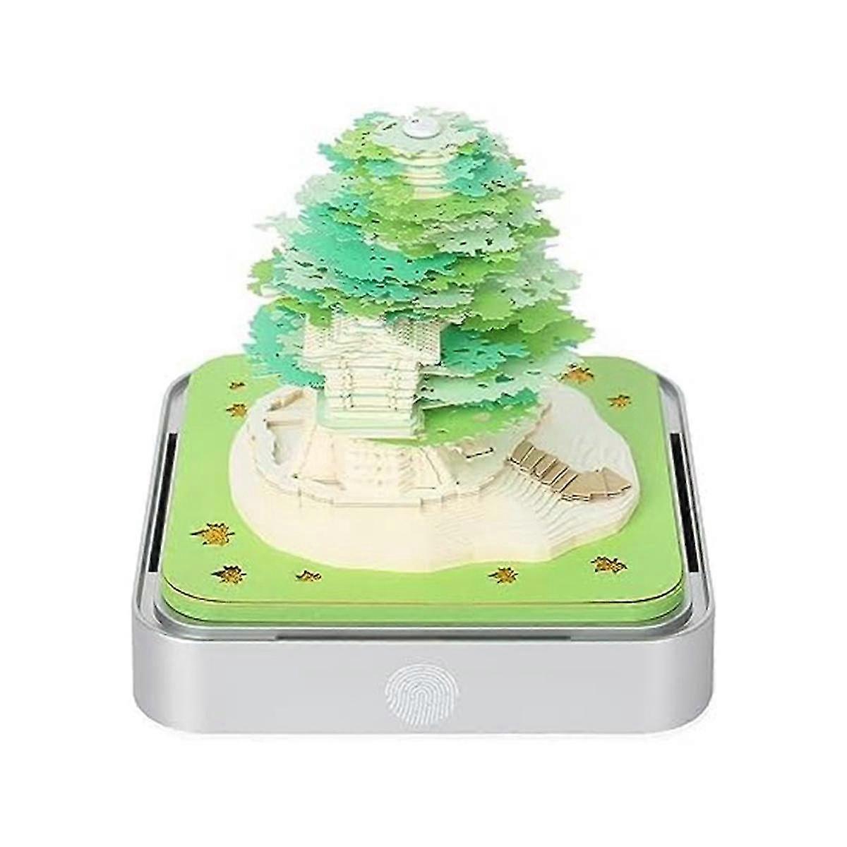 3D Notepad Desk Calendar with Lights, 2024 Calendar Sakura Tree 3D Notepad Artopad Engraving, Paper Sculpture Calendar