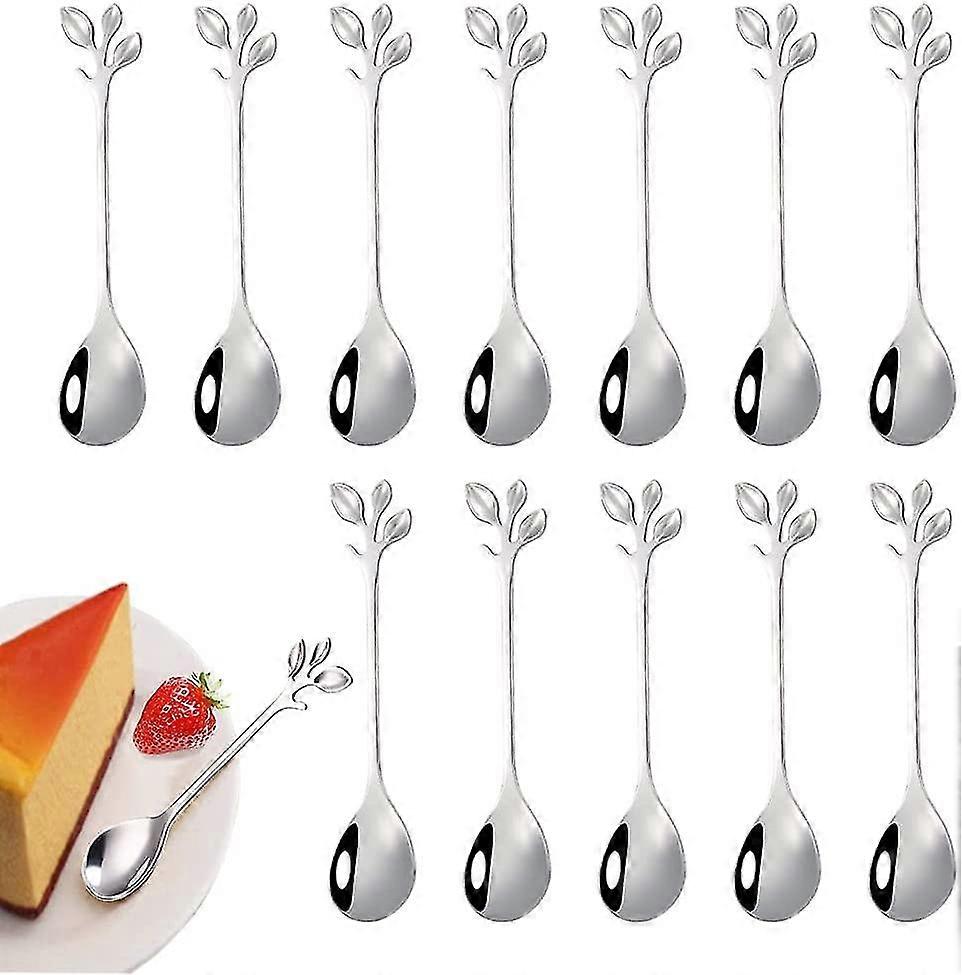 12 Pieces Of Stainless Steel Leaf Teaspoon,mini Teaspoon Branch Design Dessert Spoon,used