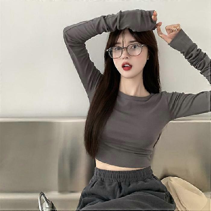 1pc grijs Women's Basic Cotton Long Sleeve