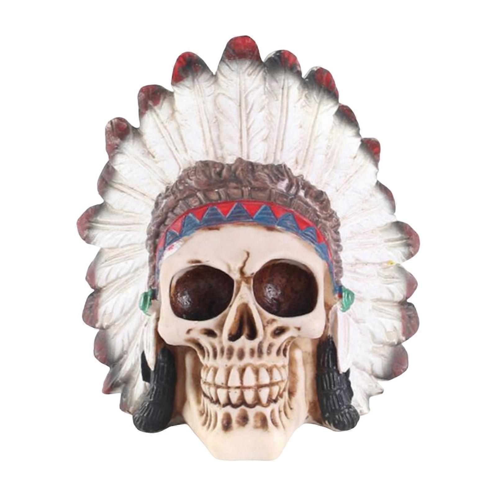 Halloween Skull Decor Human Skeleton Head Model Resin Indians Figure Statue Home Desktop Decoration Party Supplies
