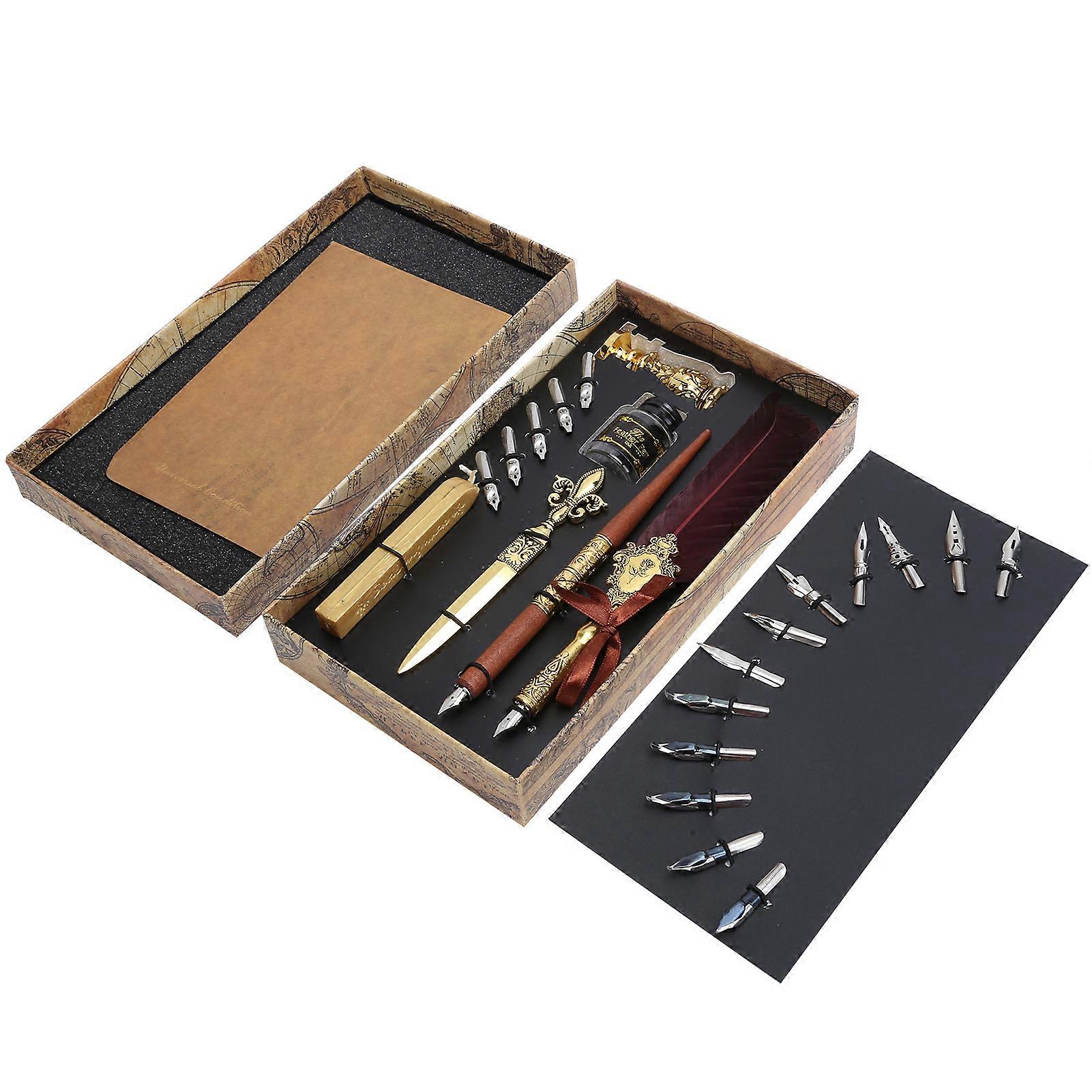 Federstift-Set Kalligraphie Schreiben Zeichnung Federkiel Dip Kit Vintage Art Craft CollectionSP248006R Weinrot
