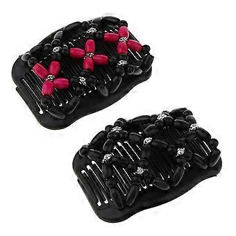 2 Pack Retro Double Slide Peignes à cheveux Clips Perles de bois extensibles Outils Updo