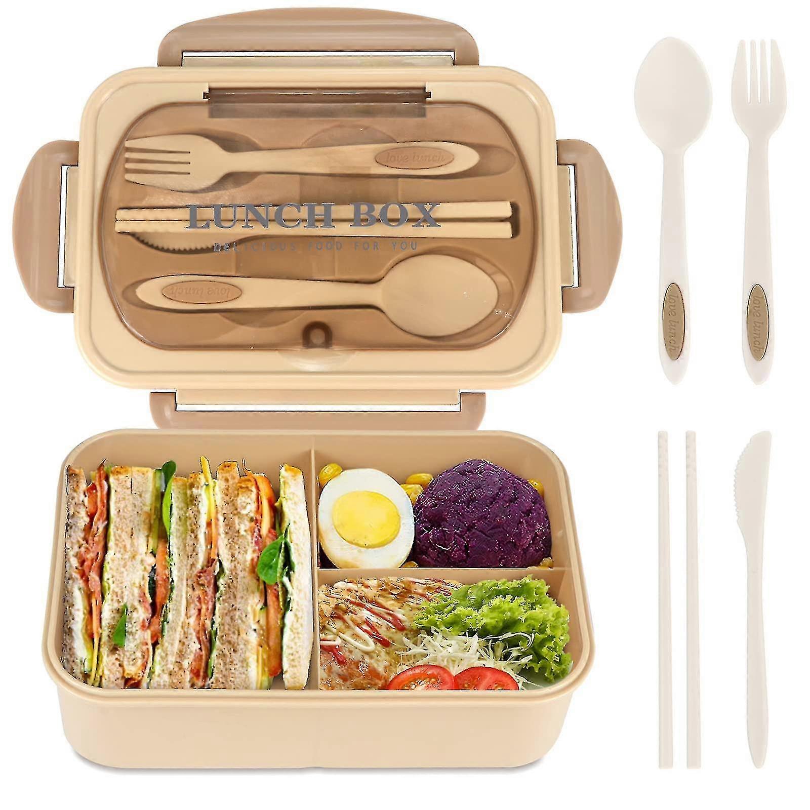 성인용 도시락, 3개의 구획이 있는 1200ml 어린이 도시락 상자, 식기가 있는 누출 방지 도시락 도시락, 녹색