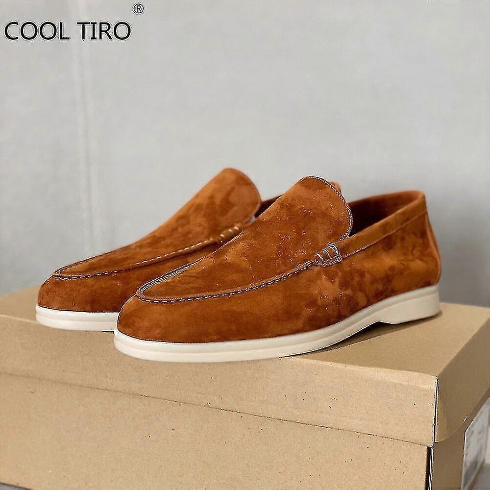 Sand ruskind mænd Loafers Casual Moccasins Summer Walk Sko Rund tå Slip-ons Flad Kørsel Dovne Beanie Sko Gentleman Dress Shoe