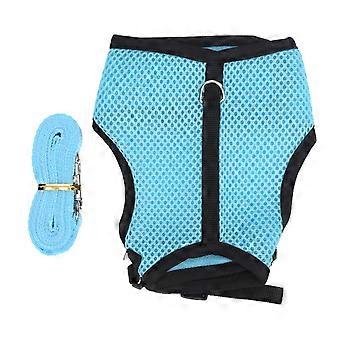 Adjustable Mini Pets Vest Harness and Leash Set Mesh Pet Leash compatible Rabbits Guinea PigS Light Blue