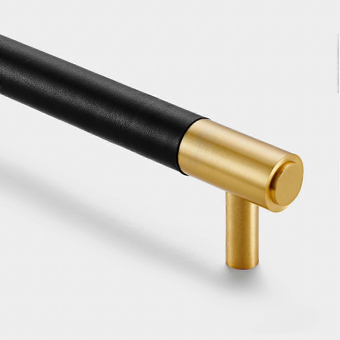 Brass & Black Leather Cabinet Handles in Gold - 224mm