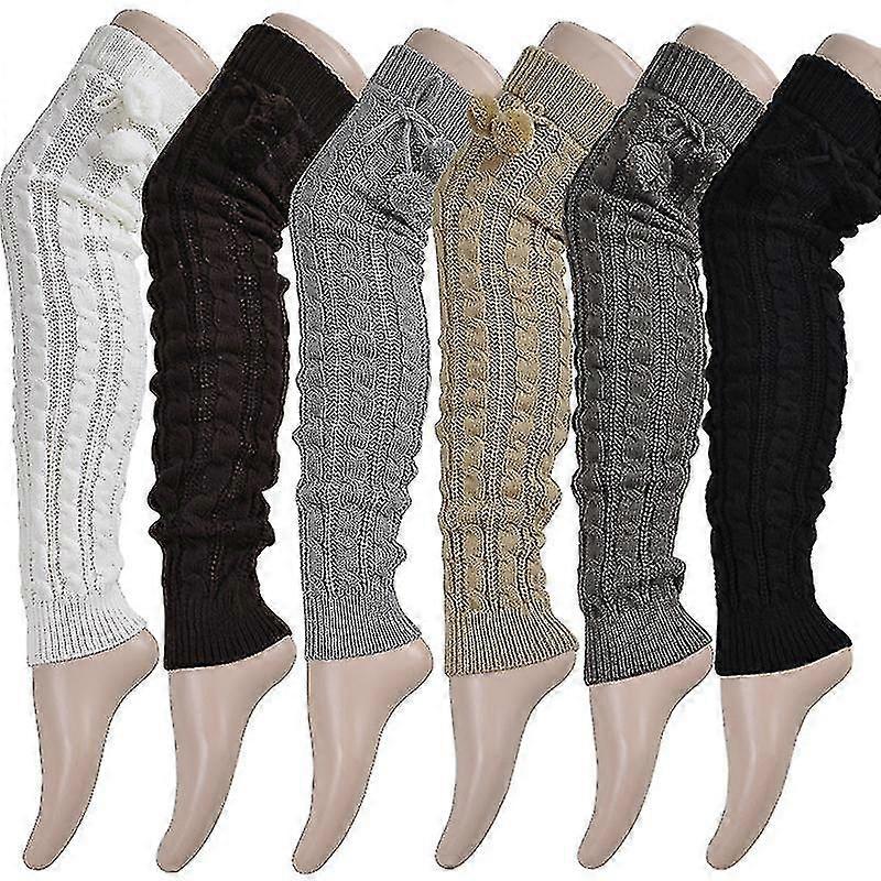 טוויסט סריגה חורף לנשים מוארך מעל הברך כדור צמר מגפיים חמים גרביים ערימה מחממי רגליים פרוותיים