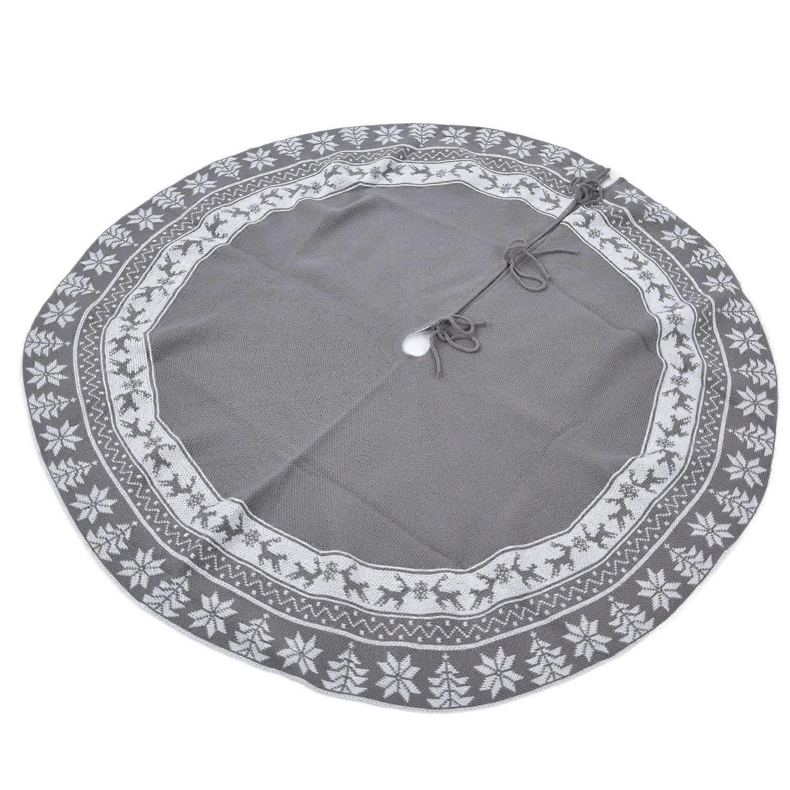 Knitted Christmas Tree Skirt Gray Reusable Xmas Tree Stand Mat Floor Protector Holiday Decoration