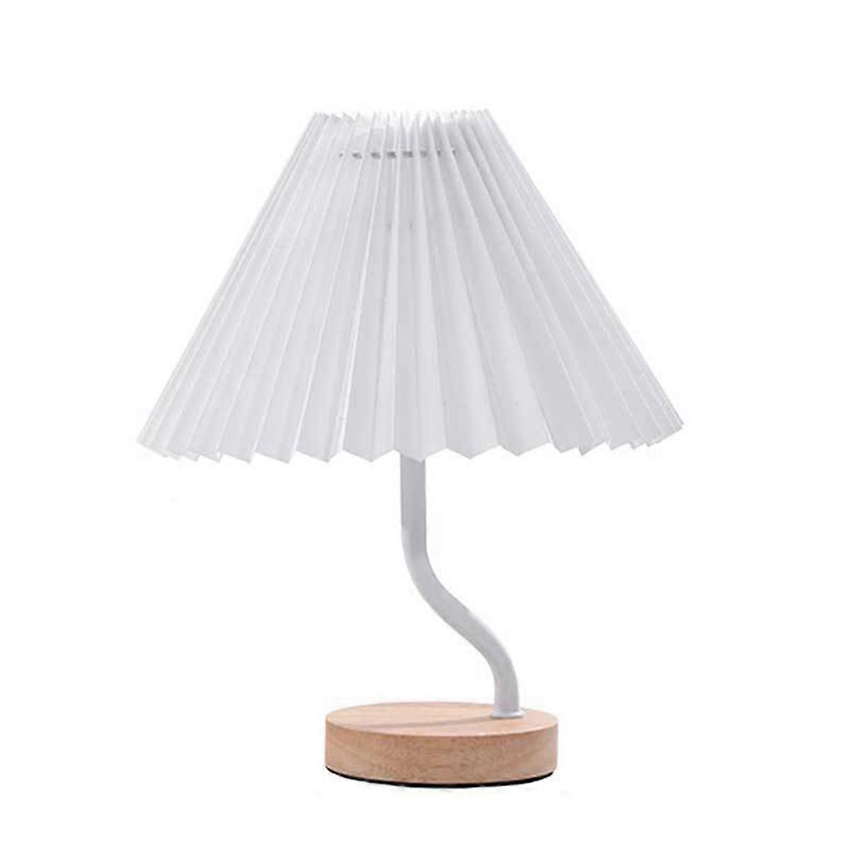 Three-Color Dimming Nordic TableLamp USB Vintage Pleated Fabric Table Lamps Wooden Base Table Lamp with Bracket Groove A