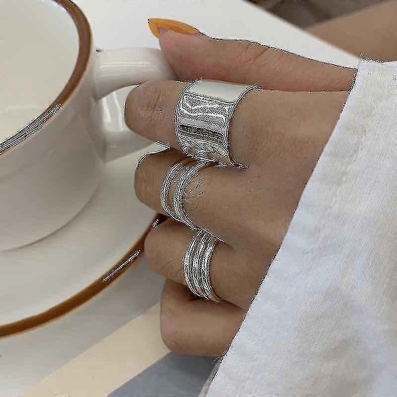 女性のためのS925スターリングシルバーリング韓国円形リング多層ワイドフェイスリングジュエリー