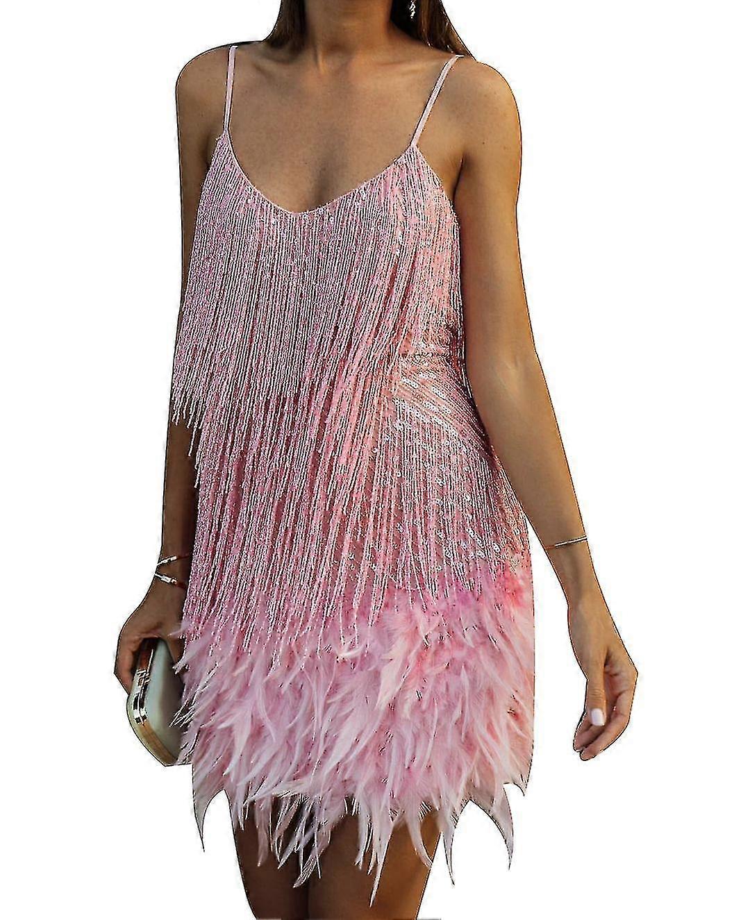 Women Fringe Sequine Feather Bodyco Dress