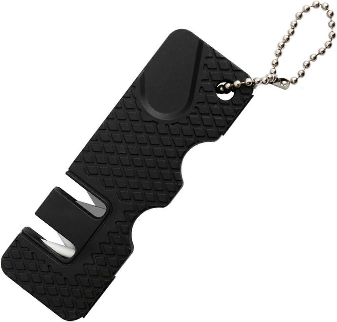 1 manual sharpener with 2 stages, mini sharpener, tungsten steel for pre-sharpening, ceramic stone for fine sharpening, sharpener with key ring for th