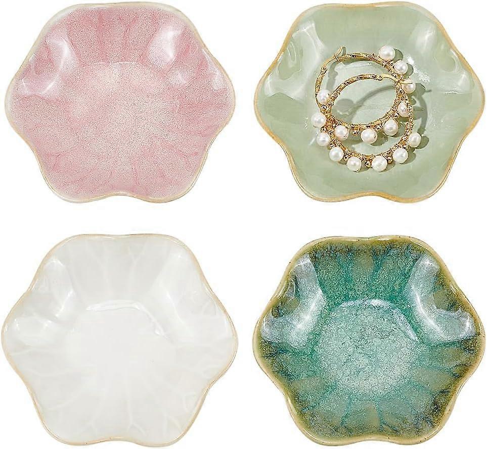 4 件 4 色荷叶形陶瓷蘸菜小吃服务盘火焰釉面混合色 110x100x23mm 4 色 1 件/彩色 4 件。