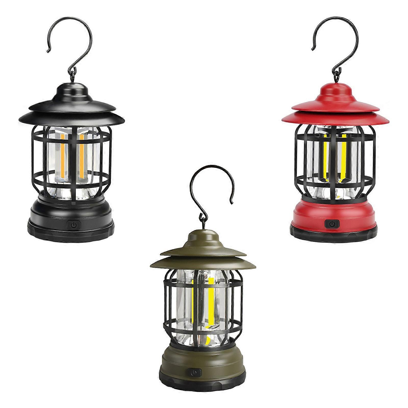 LED Camping Lantern,COB Emergency Light Battery Powered Retro Lawn Lamp with Hook