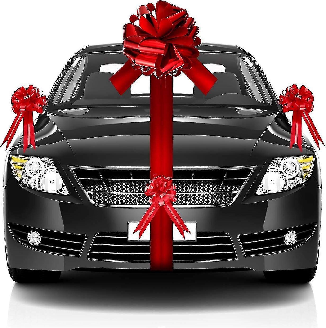 Large car bow set with 20 inch ribbon bow and 5 pull tab decorations