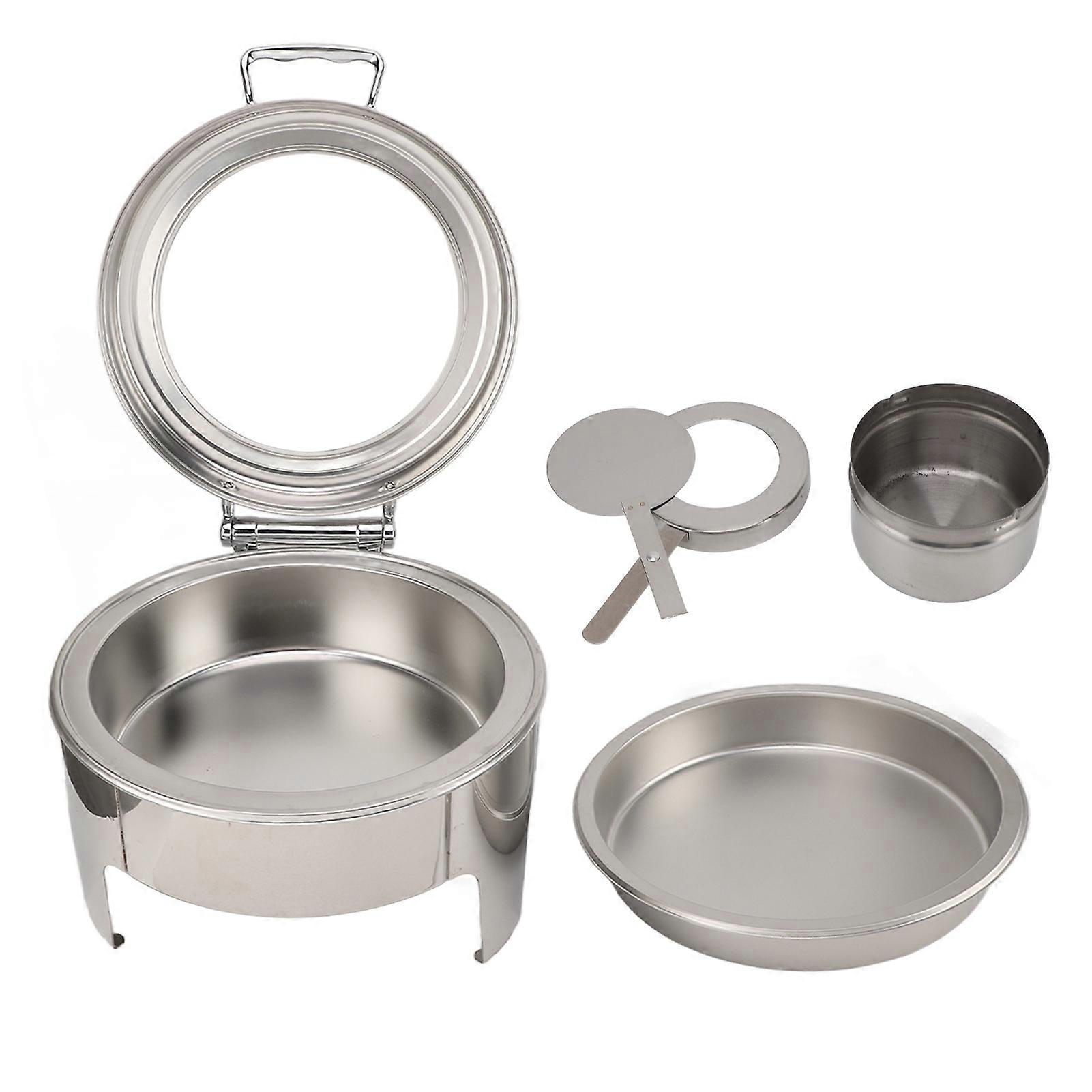 6L Round Stainless Steel Chafing Dish with Visible Glass Lid Thicken Buffet Server for Events Wedding Camping Dinner 1 Full Size Pan