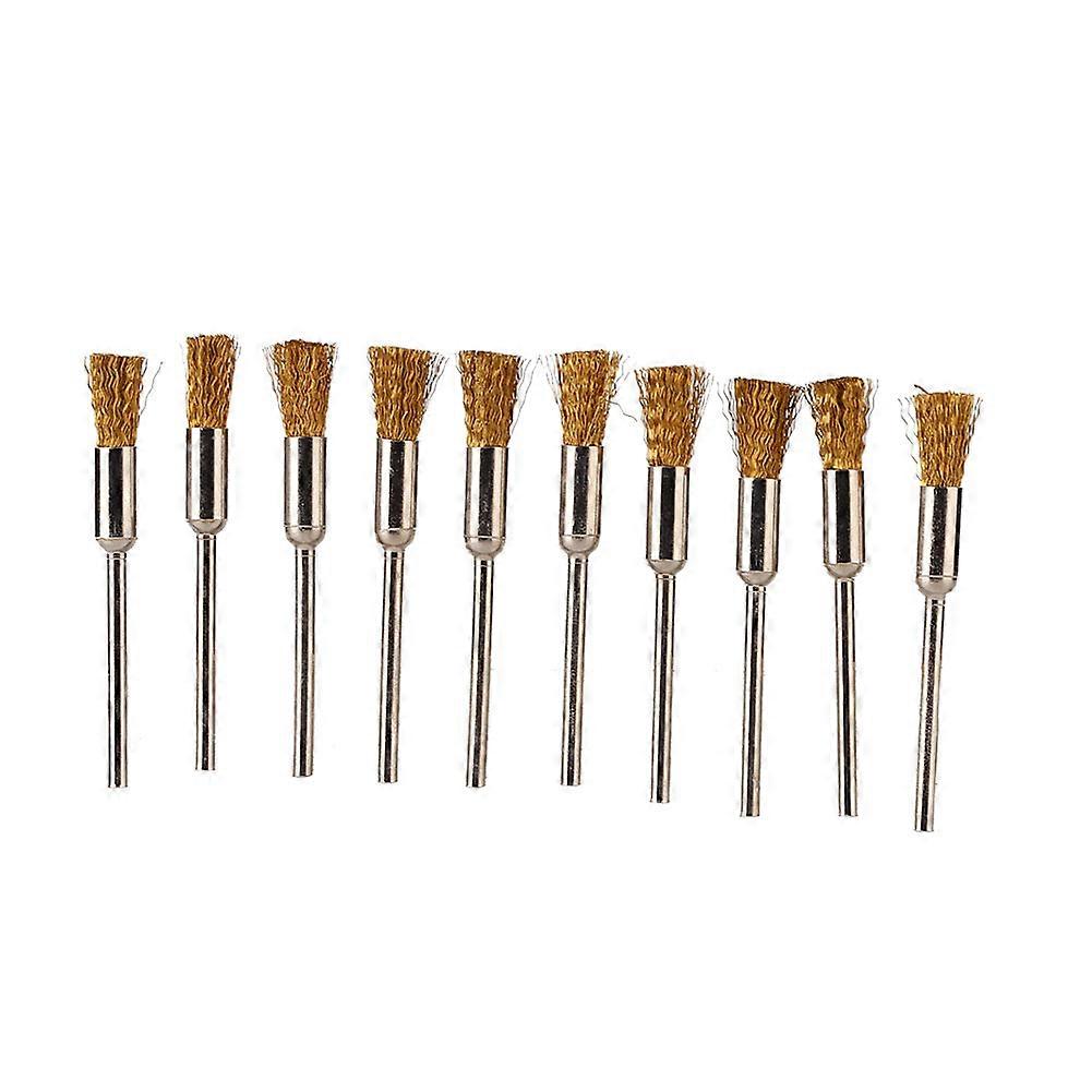 10 pcs Copper Pen Shape Wire Cleaning End Brush Polishing Derusting Flat Round Tool