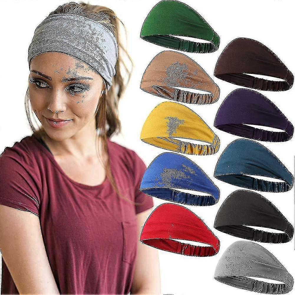 女性のための10個のワイドヘッドバンド、ヨガワークアウトのための伸縮性のあるソフトヘッドバンド