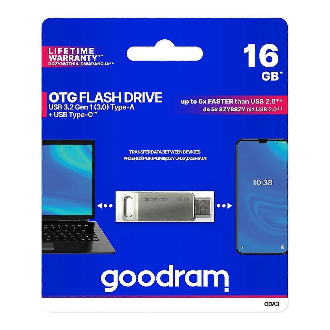Goodram Memory Pendrive 16GB USB 3.2 Gen 1 USB/USB-C OTG ODA3 Silver
