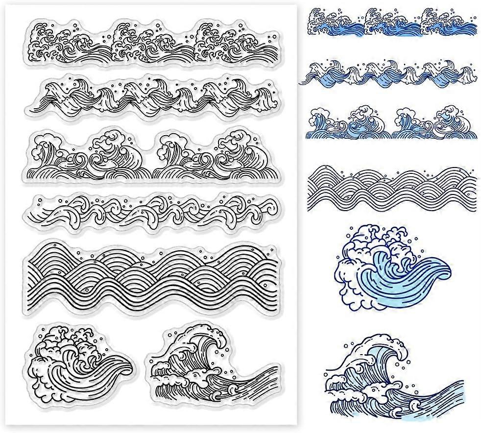 Waves Clear Stamps Ocean Style Clear Stamps Sea Waves Rubber Stamps Transparent Silicone Stamps for Card Making DIY