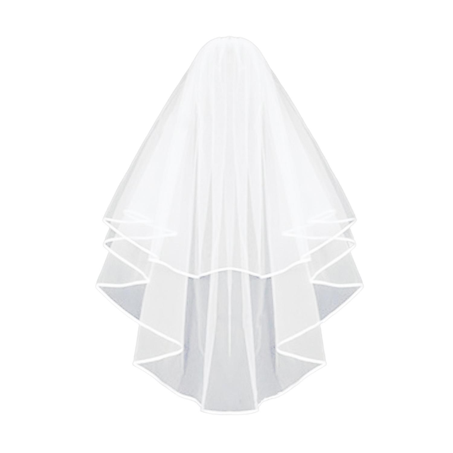 Bridal Veil Double-Layered Solid Color Ribbon Edge Design Wedding Veil Soft Mesh Material Prom