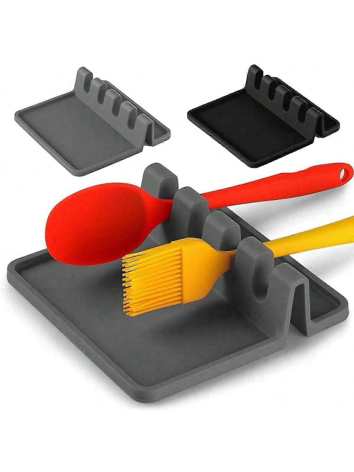 1PC Apoio para Utensílios de Cozinha em Silicone com Almofada de Gotejamento para Vários Utensílios, , Descanso de Colher Resistente ao Calor & Suporte para Colher para Fogão, Recipiente para Utensílios de Cozinha