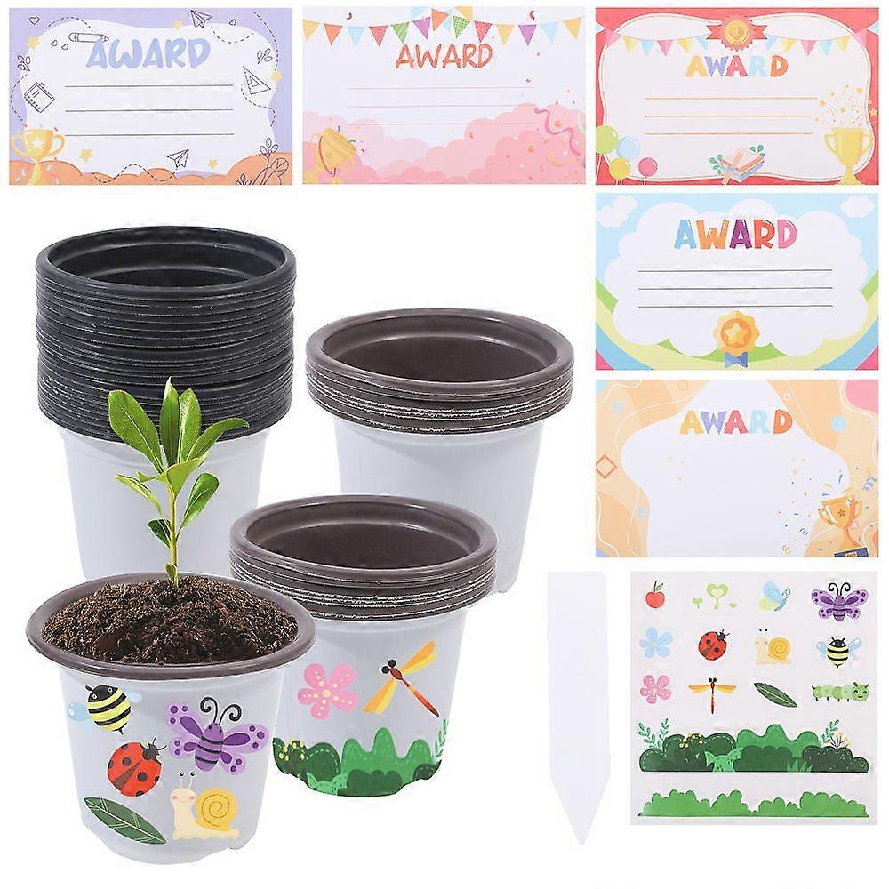 Plastic Planters Sets with Self-Adhesive Stickers & Award Certificate Holders & Plastic Plant Label Mixed Color 89~150x74~220mm