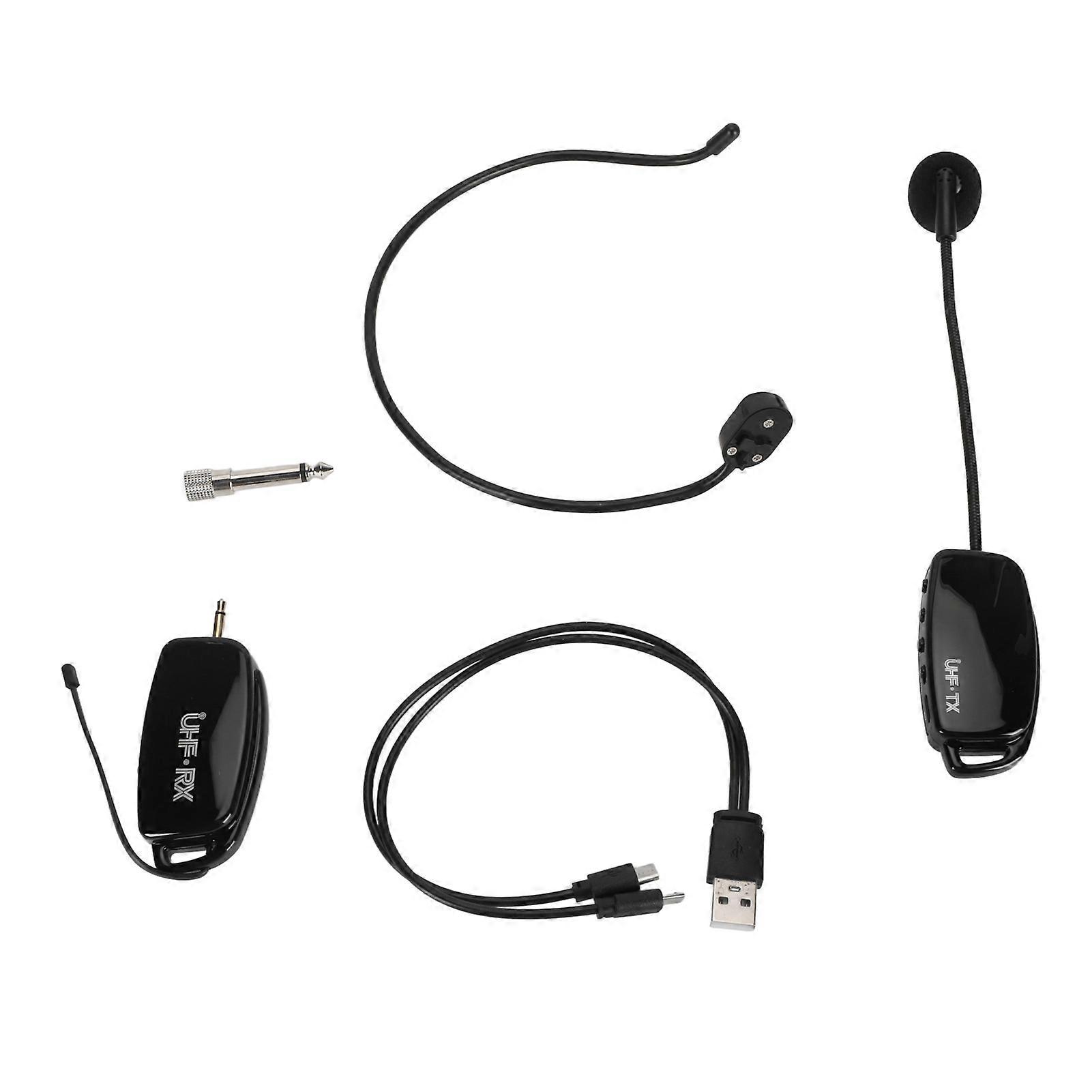 Wireless UHF Headset Microphone with Noise Reduction, LED Display, Rechargeable, Adapter