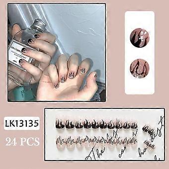 Clear Pink False Manicure With Flame Printed With Harmless And Smooth Edge Nails