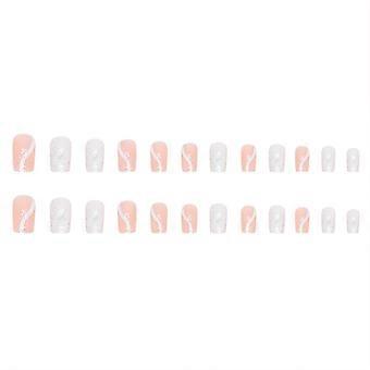 Gentle Pink White Square False Manicure Sweet Charming Reusable False Nails  Glue Models