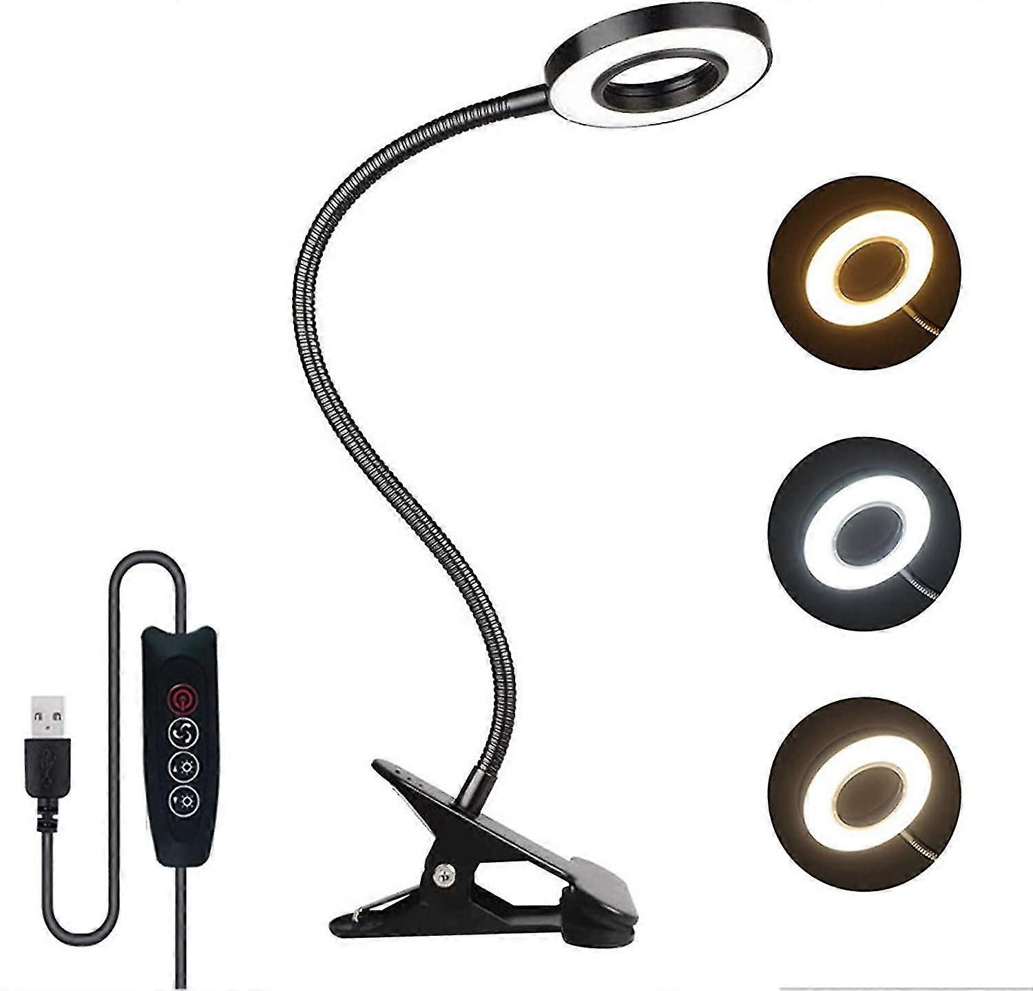 Usb Clamp Desk Lamp, 3 Colors And 10 Brightness Adjustable, 48 Flexible 360 Led, Clamp Lamp For Bed, Reading Light Book Reading Light, Dimmable Usb C,