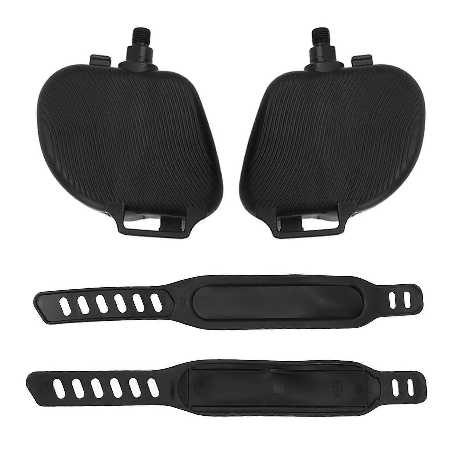 1Pair Exercise Bike Pedals Anti Slip Strip Pattern Portable Exercise Bike Parts with Adjustable Strap for Stationary Bike 1/2in Thread
